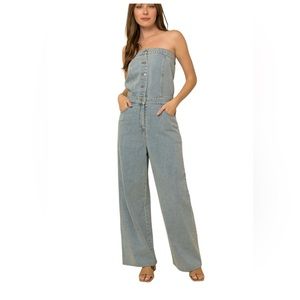 175. Women’s Button-Down Strapless Denim Jumpsuit NWT